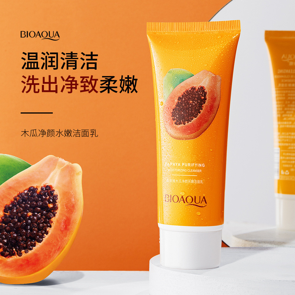 Poquanya Papaya Cleanser Skin Cleanser โฟมหนาแน่น Cleanser Soft Refreshing Moisturizing Moisturizing