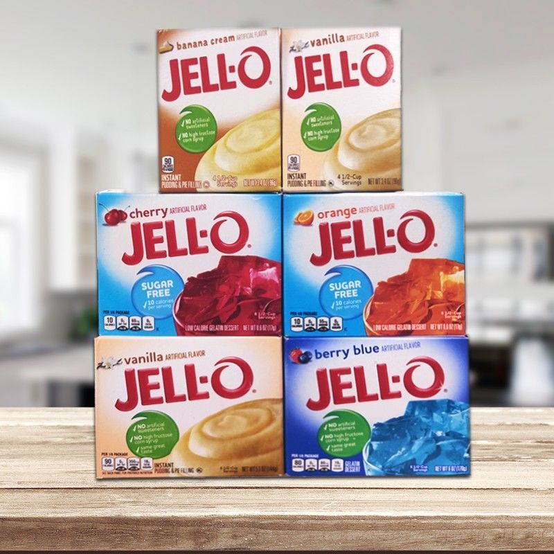 นําเข้าพุดดิ้ง Jelly Jiele powde American Pudding Powder JELLO รสชาติหลากหลายรสชาติ