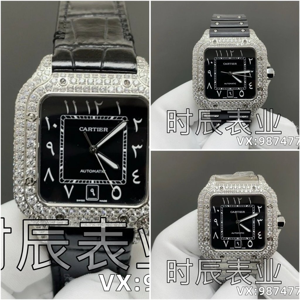 THB/AF Santos ตะวันออกกลางนาฬิกาเพชรเต็มอบเข็มสีฟ้าผู้ชาย 39.8mmx47.5 มม.ความหนา: 9.08 มม.ผู้ชาย/ผู้