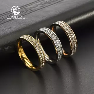 LUMEZE 2/4mm Iced Out Bling CZ แหวนหญิงทองเงินสีสแตนเลส Cubic Zircon แหวนหมั้นงานแต่งงานสําหรับผู้หญิงเครื่องประดับของขวัญ TS302 #