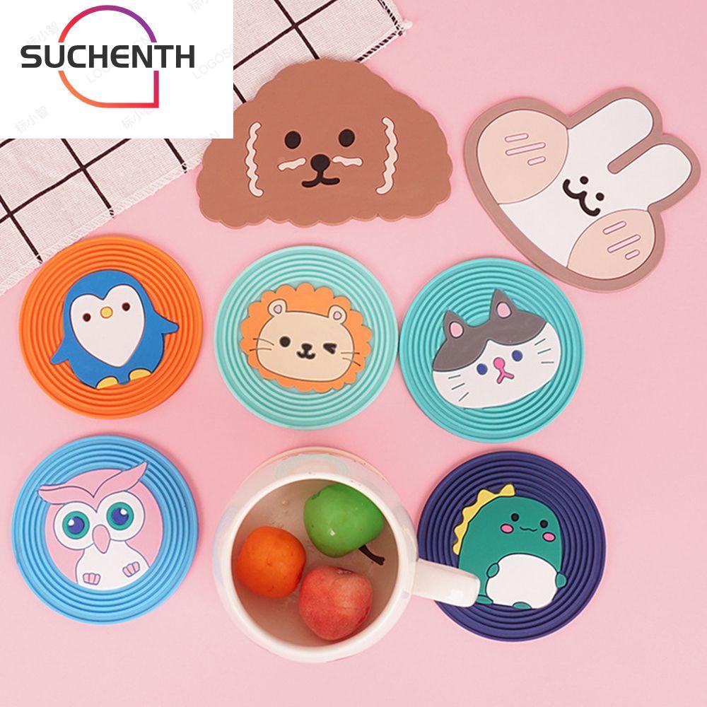 SUCHENTH ที่รองแก้วซิลิโคนห้องครัว Anti Slip Table Decor การ์ตูนแผ่นฉนวนน่ารัก Placemats