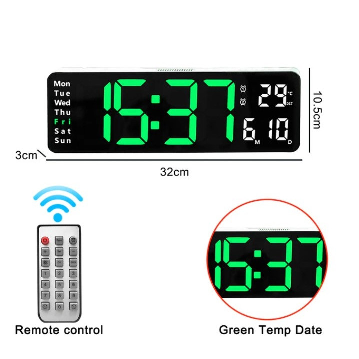 H·G นาฬิกา LED 16 นิ้ว ติดผนัง แสดงวันที่ อุณหภูมิ ควบคุมรีโมตได้ ใช้ในบ้าน ร้านค้า สำนักงาน ขายดีมาก - รูปที่ 3
