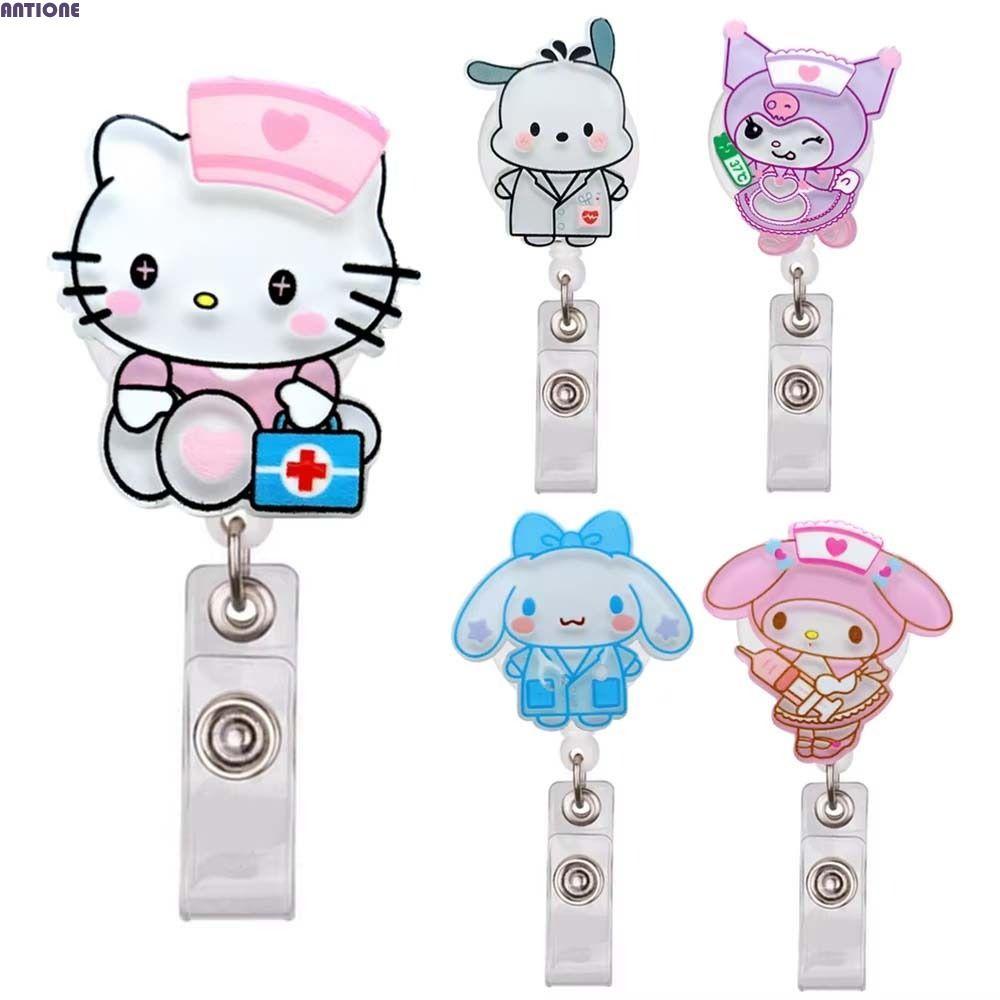 ANTIONE Retractable Badge Reel, Pochacco Easy ดึงหัวเข็มขัด ID Card คลิป, อุปกรณ์สํานักงาน Kawaii Pa