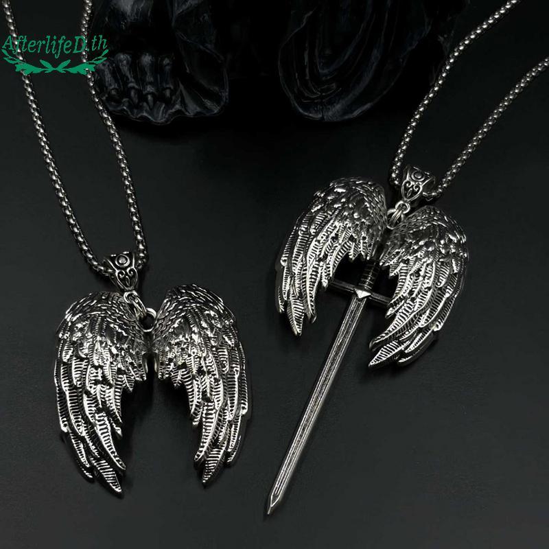 AF Y2K Gothic ส่วนบุคคล Creative Angel และดาบจี้สร้อยคอสร้อยคอคู่เหมาะสําหรับสวมใส่ทุกวัน A
