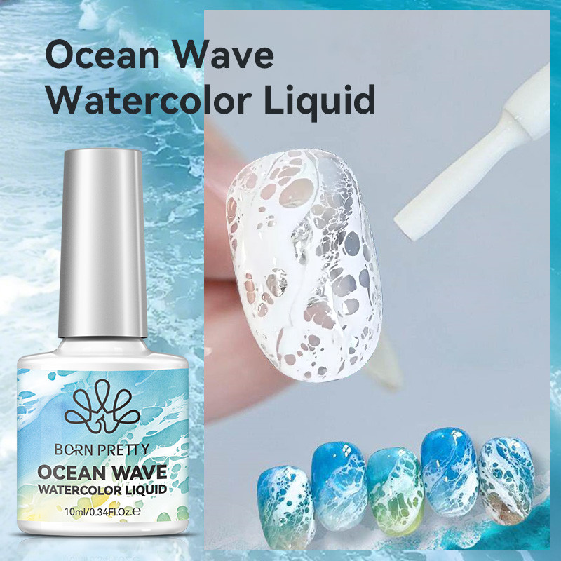 BORN PRETTY Bubble Ocean Wave ยาทาเล็บลูกไม้สีขาว Hollow Gradient สีเล็บเจลเคลือบเงาฤดูร้อนเล็บ Poke เคลือบเงา 10ml