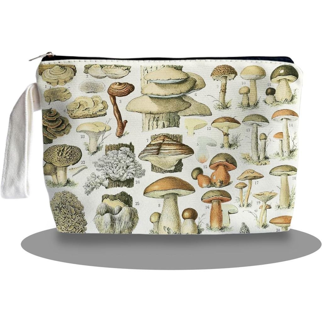 Mushroom Vintage Makeup Bag - Vintage Mushroom Themed Gifts for Lovers Girls Mom Women, Cosmetic Tra