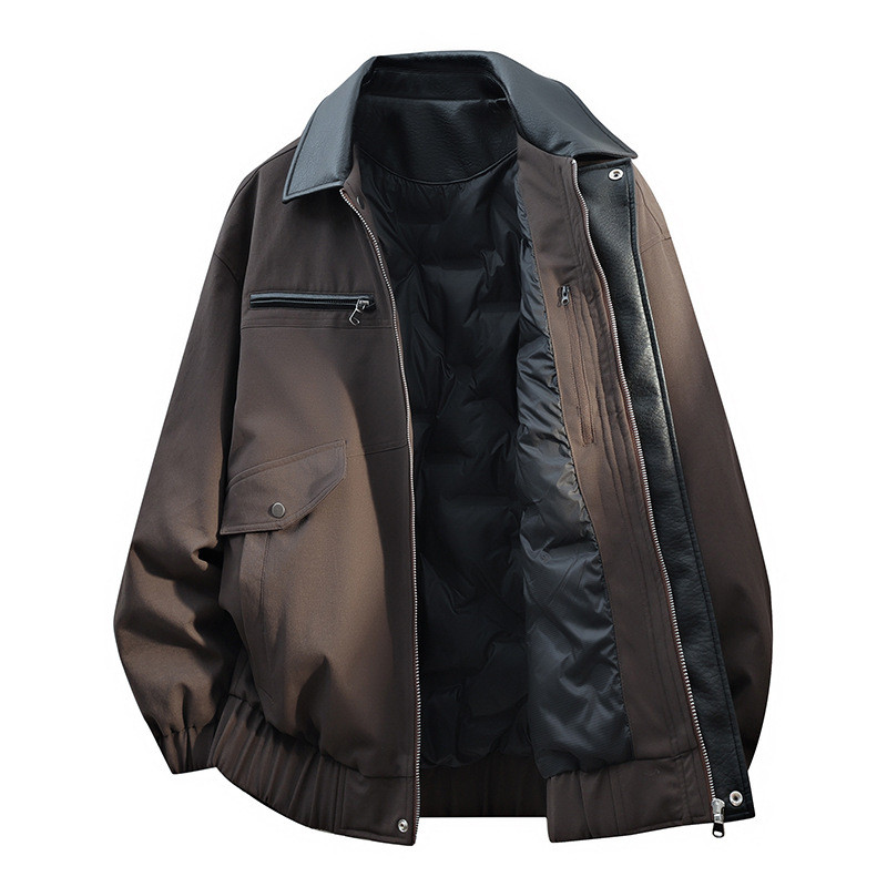 ผู้ชายLapel Down Jacket All-MatchหนาWarm Pie Overalls Jacket