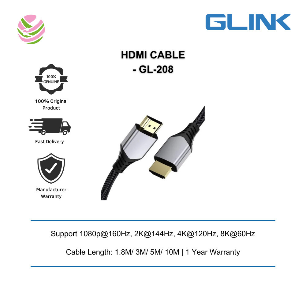 GLINK (GL-208) - สาย HDMI 2.1V 8K 1.8M/3M/5M/10M