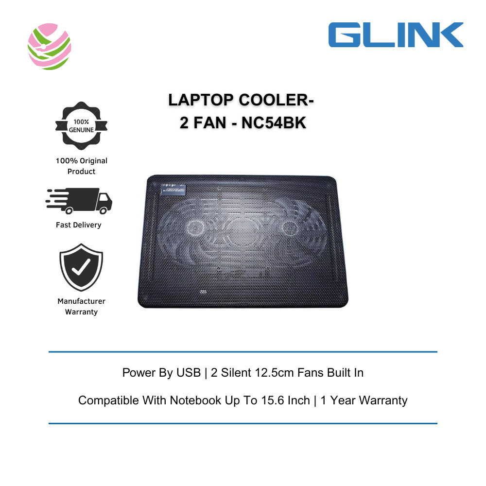 GLINK-LAPTOP COOLER- 2 FAN 15.6 INCH - NC54BK