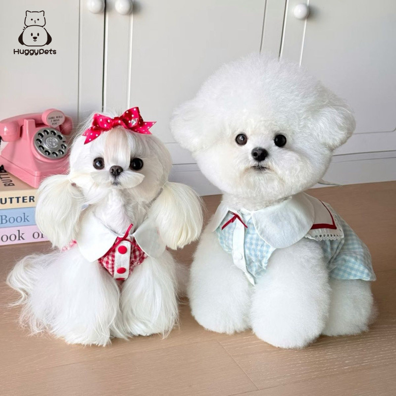 HuggyPets เสื้อผ้าสัตว์เลี้ยงลายสก๊อตใหม่สําหรับสุนัข, ชุดฟักทองแบบบางสําหรับฤดูใบไม้ผลิ/ฤดูร้อนสําหรับ Bichon, Teddy, Schnauzer, แมว, และลูกสุนัข
