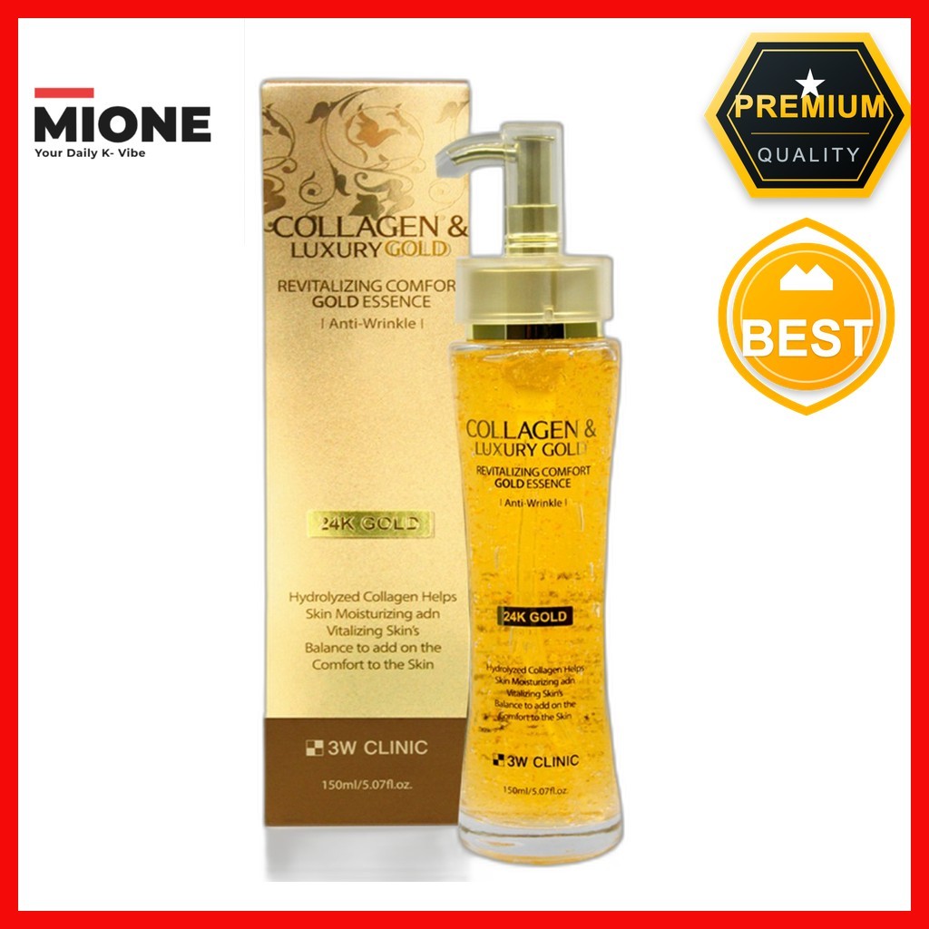 3W CLINIC [คลินิก 3w] Collagen & Luxury Gold Essence, 150ml, 1pc / Korean Essence / Radiant Glow / ข