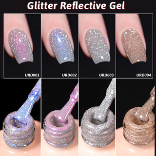 【Local】UR SUGAR 4PCS 15ml แชมเปญซิลเวอร์เจลสะท้อนแสงชุดยาทาเล็บ Glitter เคลือบเงากึ่งถาวร Soak Off UV เจลแต่งเล็บชุด