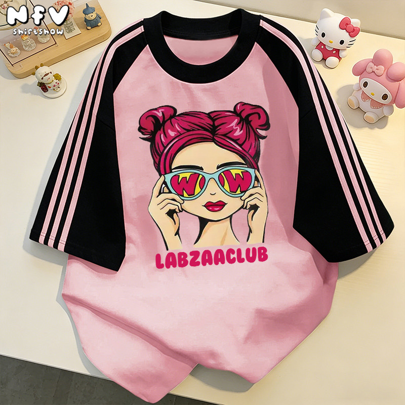 ส่งจากไทย💕พร้อมส่ง เสื้อยืดคอกลม แขนสั้น ดูผอมเพรียว โอเวอร์ไซซ์ ใส่สบาย ลวดลายการ์ตูนเด็กหญิง ผ้าฝ้าย YG58