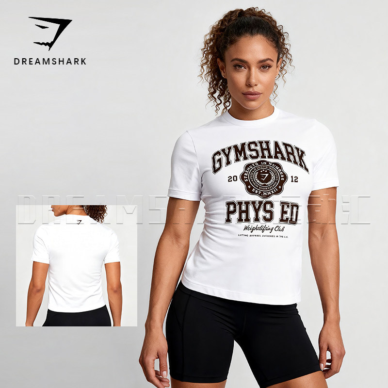 GYMSHARK ผู้หญิงแขนสั้นสำหรับโยคะและพิลาทิส สไตล์เรียบหรู กระชับรูปร่าง