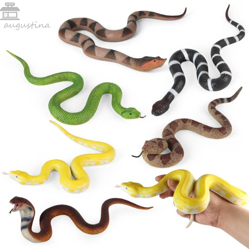 AUGUSTINA งูตัวเลขการกระทํา,สัตว์เลื้อยคลานสัตว์นุ่ม TPR Rattlesnake รุ่น, ตลกการศึกษายืดหยุ่น Python Cobra จําลองงู Prank ของเล่น