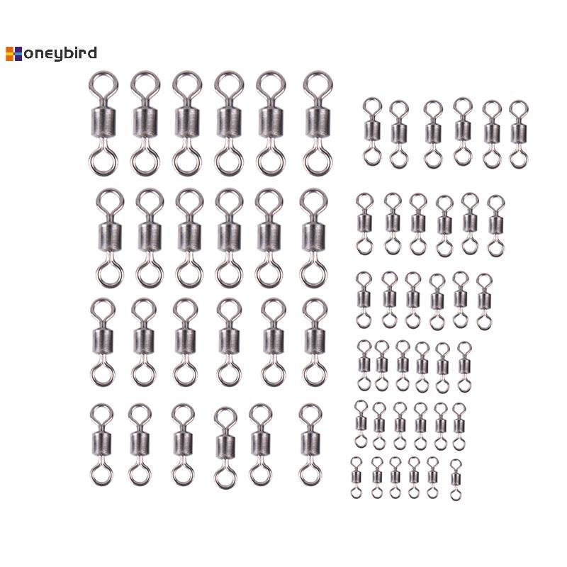 Honeybird 50PCS Fishing Barrel Bearing Rolling Swivel Solid Ring Lures Connector 11 ขนาด
 ดี