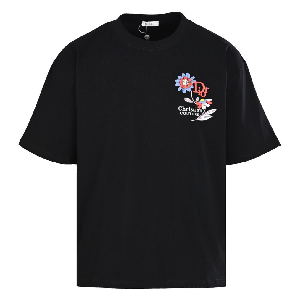 DIOR/DIOR/6XL คลาสสิกรอบคอแขนสั้นเสื้อยืดผู้ชายผู้หญิงสไตล์ PLUS ขนาด 2025 ฤดูใบไม้ร่วง Street สไตล์
