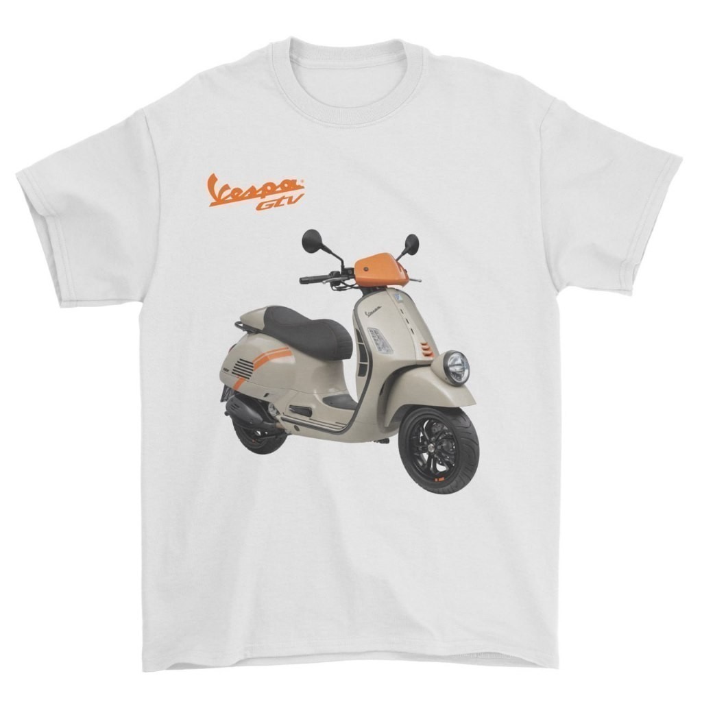 แฟชั่น Vespa 2026 Gtv 300 Hpe Tshirt Beige Gtv สกู๊ตเตอร์ Vespa Custom พิมพ์