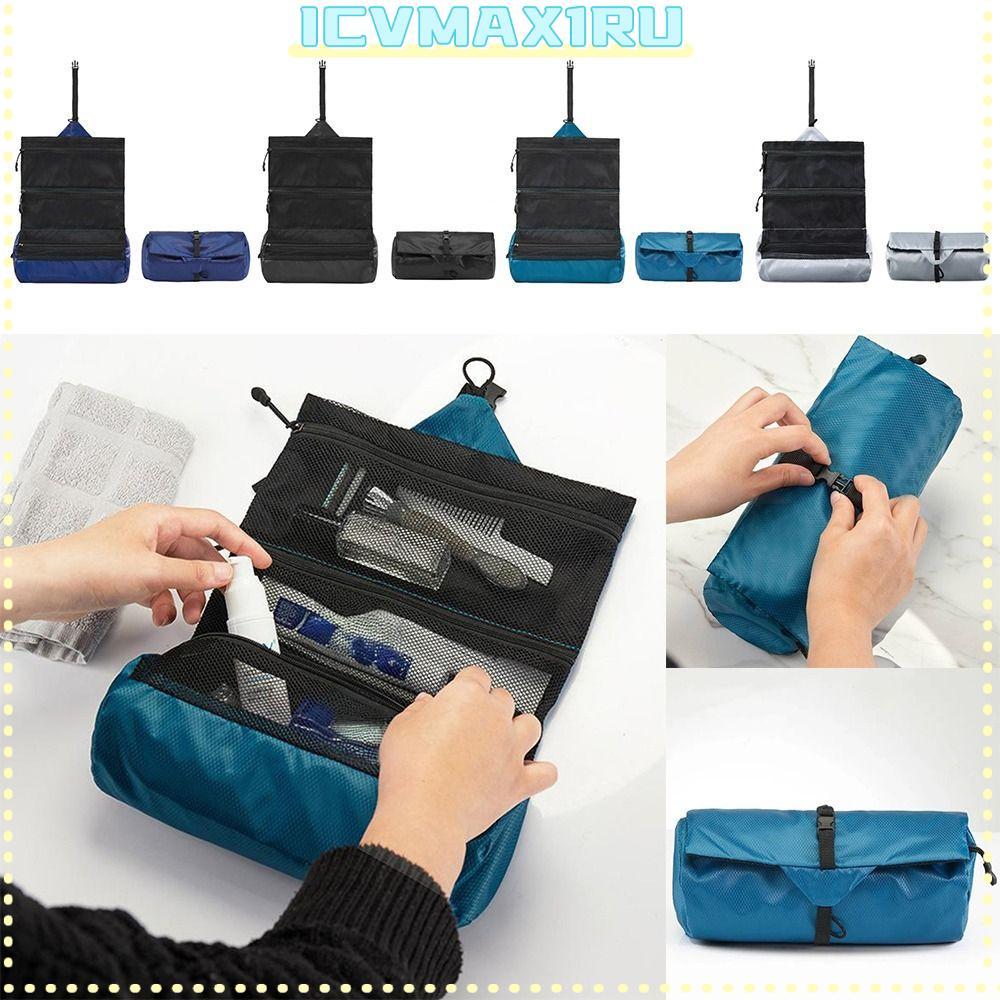 ICVMAX1RU กระเป๋าใส่อุปกรณ์อาบน้ําแบบพับได้, ถุงซักสําหรับการเดินทางเพื่อธุรกิจกันน้ํา, กระเป๋าล้างเดินทางความจุขนาดใหญ่แบบพกพา