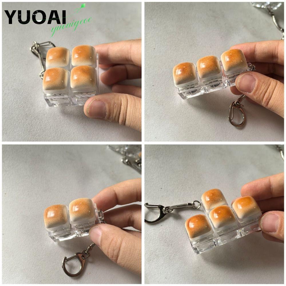 YUOAI ฝาครอบคีย์บอร์ดนิ้ว, ปุ่มปุ่ม DIY คีย์บอร์ด Fidget พวงกุญแจ, ปุ่มกดคาราเมลขนมปังออกแบบผ่านเวลาหยิกของเล่นผู้ใหญ่