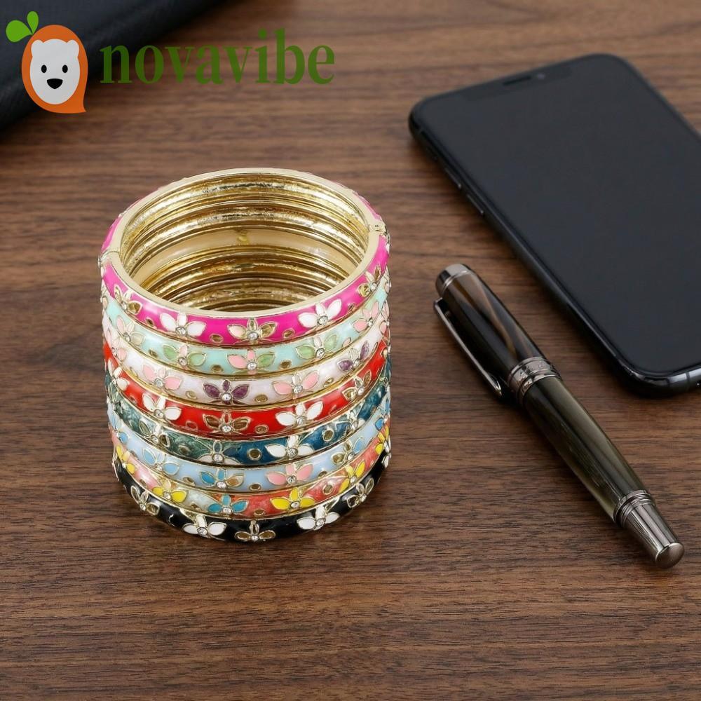 โนวาวี Cloisonne กําไลข้อมือวินเทจ, เคลือบดอกไม้ดอกไม้จีนกําไลข้อมือ, อินเดียจีนโบราณชาติพันธุ์สร้อยข้อมือผู้หญิงสุภาพสตรี