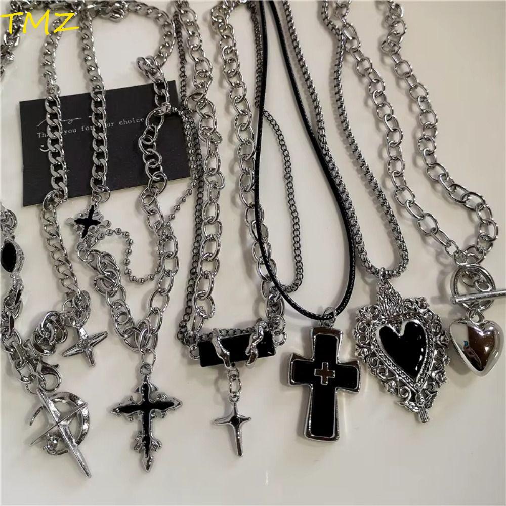 TMZ14968 Punk Rock สร้อยคอ, Black Heart Street Vintage 90s Y2K สร้อยคอ, Halloween Cool Zinc Alloy Go
