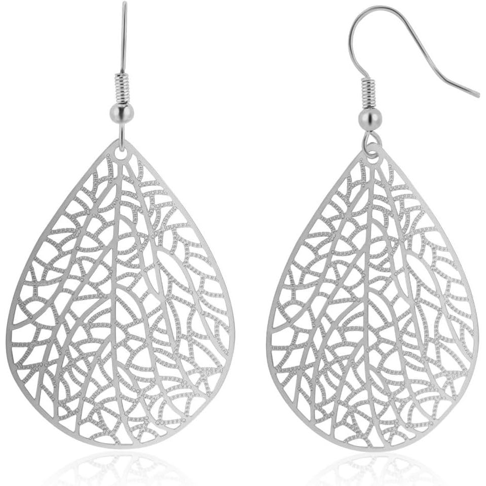 Teardrop Earrings for Women, 14K Plated Dangle Earrings Handmade Filigree Teardrop Dangling Earrings