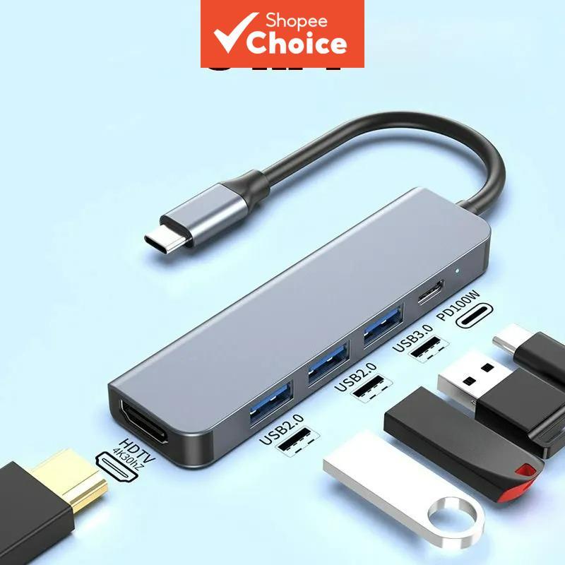 อะแดปเตอร์ Type-C เป็น HDMI แบบ 5 พอร์ต ฮับ USB-C พอร์ต USB 3.0 2.0 PD แบบแยกหลายฟังก์ชันสําหรับ MacBook แล็ปท็อป