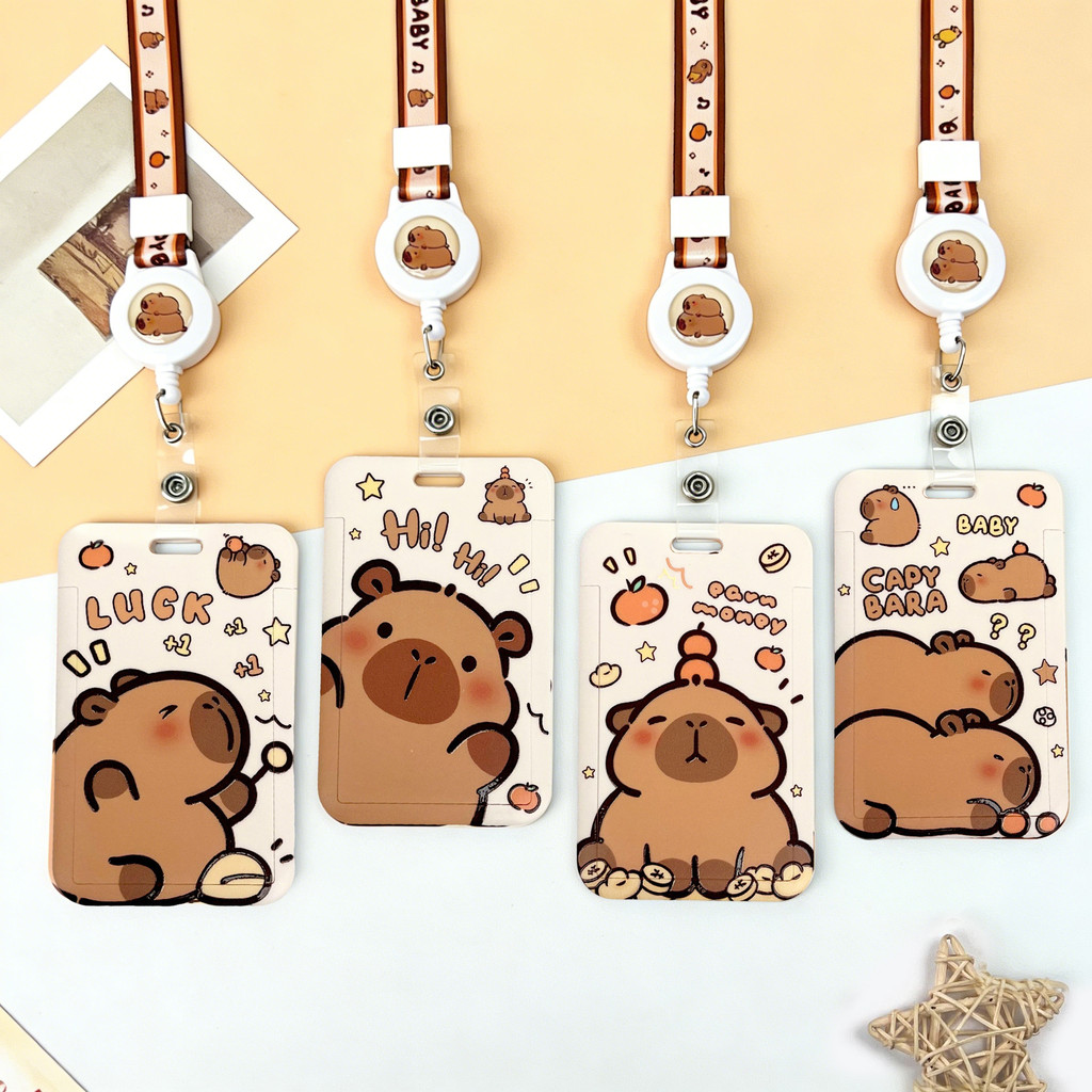 น่ารัก คาปิบาระ ผู้ถือบัตรเชือกเส้นเล็กแบบลบตัวเองสําหรับการ์ดวิทยาเขต, บัตรผ่านการทํางานและบัตรรถบัสป้ายชื่อ