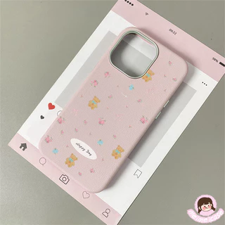 เคสหนัง ลายหมี-ดอกไม้ น่ารัก สีคละ สไตล์ฮิต สำหรับ iPhone 15 air 13 11 16 17 14 12 Pro Max 7Plus 16 7 14 8 15 Plus X XR