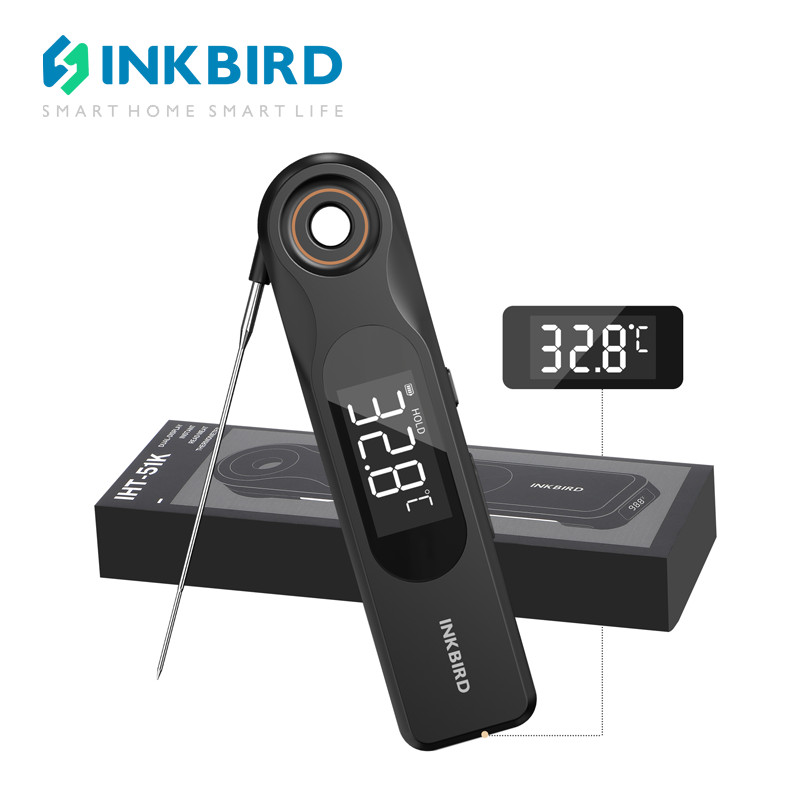 INKBIRD IHT-51K เครื่องวัดอุณหภูมิอาหาร Dual-display สองหน้าจอ 1.8 มม. Ultra Thin Probe 0.5 วินาทีตอบสนองเร็ว IP65 กันน้ํา ห้องครัว ทําอาหาร เบเกอรี่ บาร์บีคิว