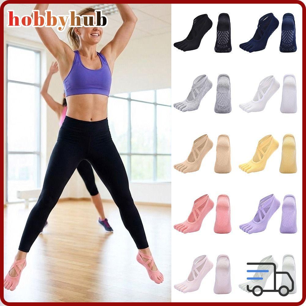 ถุงเท้าโยคะห้านิ้ว HobbHub กันลื่นด้วยซิลิโคน สวมใส่สำหรับพิลาทิสและกีฬา