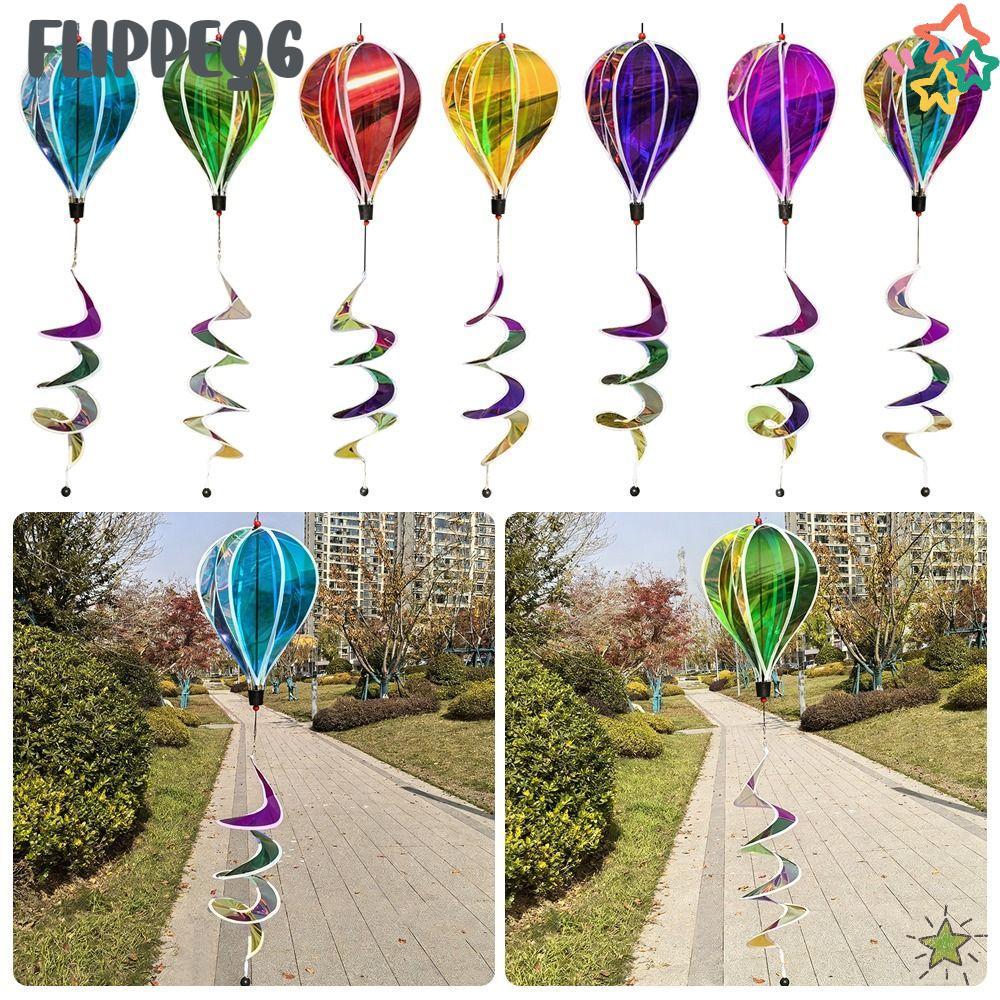 FLIPPEQ6 Wind Spinners, ขนาดยักษ์หมุนเลื่อม Rainbow Hot Air บอลลูน, ตกแต่งสนามหญ้าวัสดุพลาสติก 43.3 นิ้วความสูง 4X บอลลูน Whirligigs ตกแต่งสวน