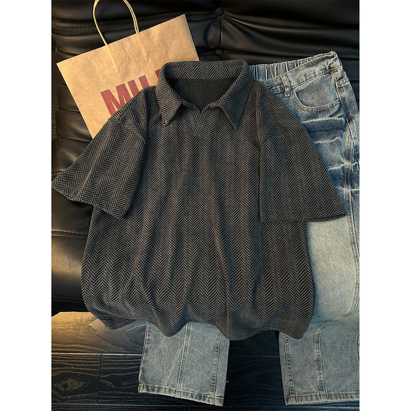 เสื้อโปโลแขนสั้นผู้ชาย สไตล์ Old Money Retro ฤดูร้อน ออกแบบเฉพาะ