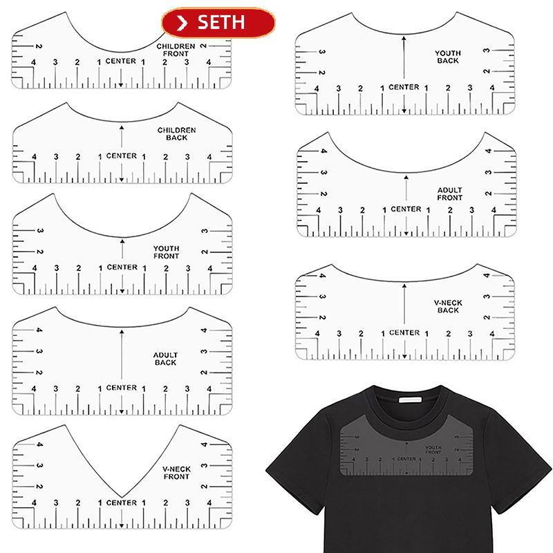 SETH 8 ชิ้น T เสื้อไม้บรรทัดคู่มือ PVC เสื้อยืดไม้บรรทัดการออกแบบศูนย์ T เสื้อการจัดตําแหน่งเครื่องม