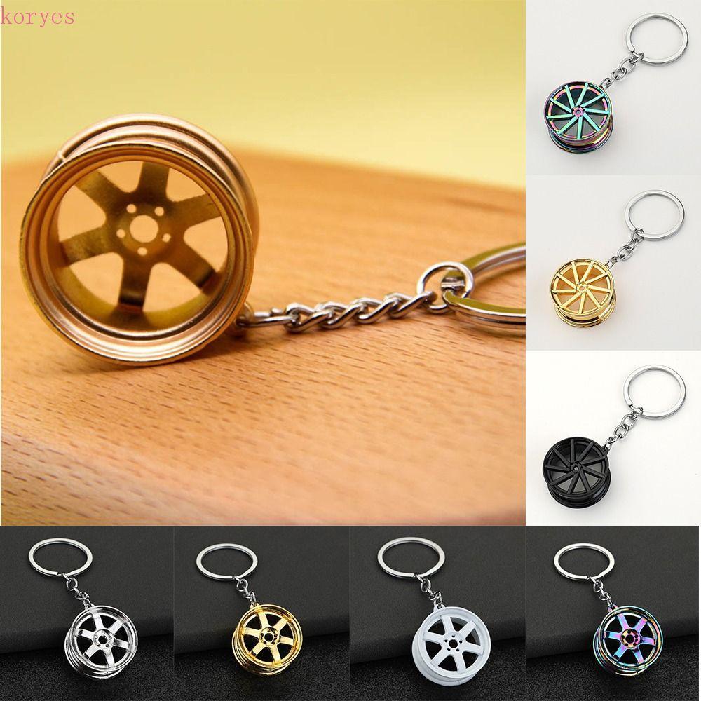 KORYES พวงกุญแจรถล้อ, INS Mini Tyre Rim Key Holder, Creative Alloy Keyring Wheel Hub Bag Charms