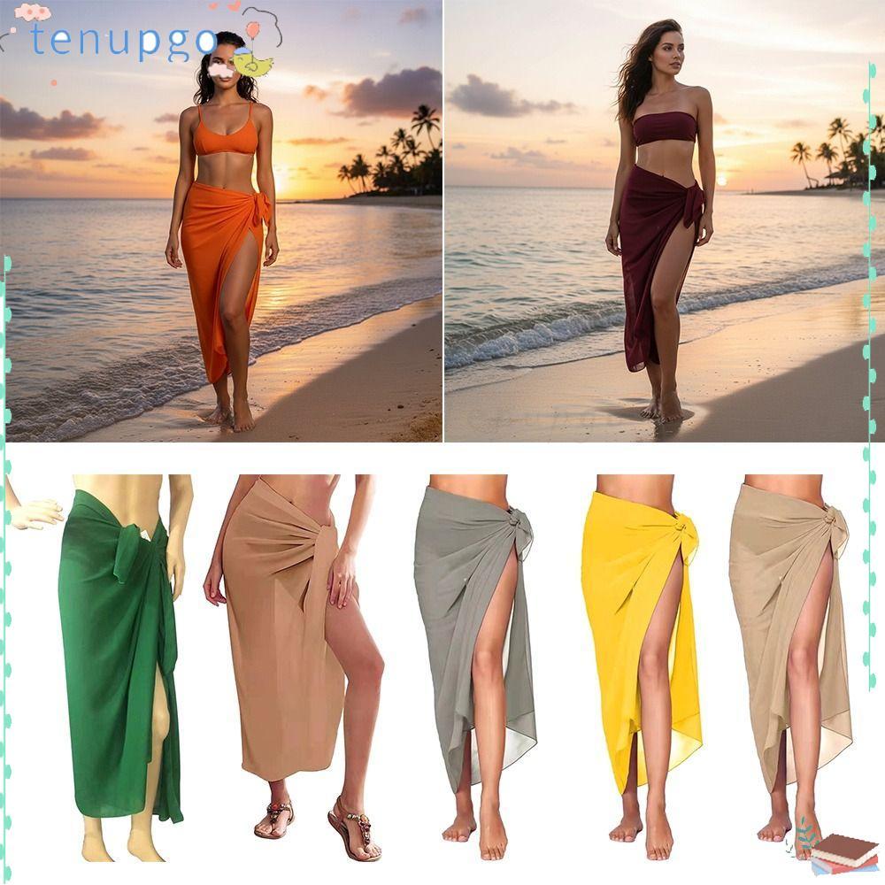 TENUPGO ชุดชายหาด, Knot เอว Multi-สี Sarong Beach, แฟชั่นตาข่าย Sheer วัสดุสั้นยาว Beach Wrap ชุดชุด