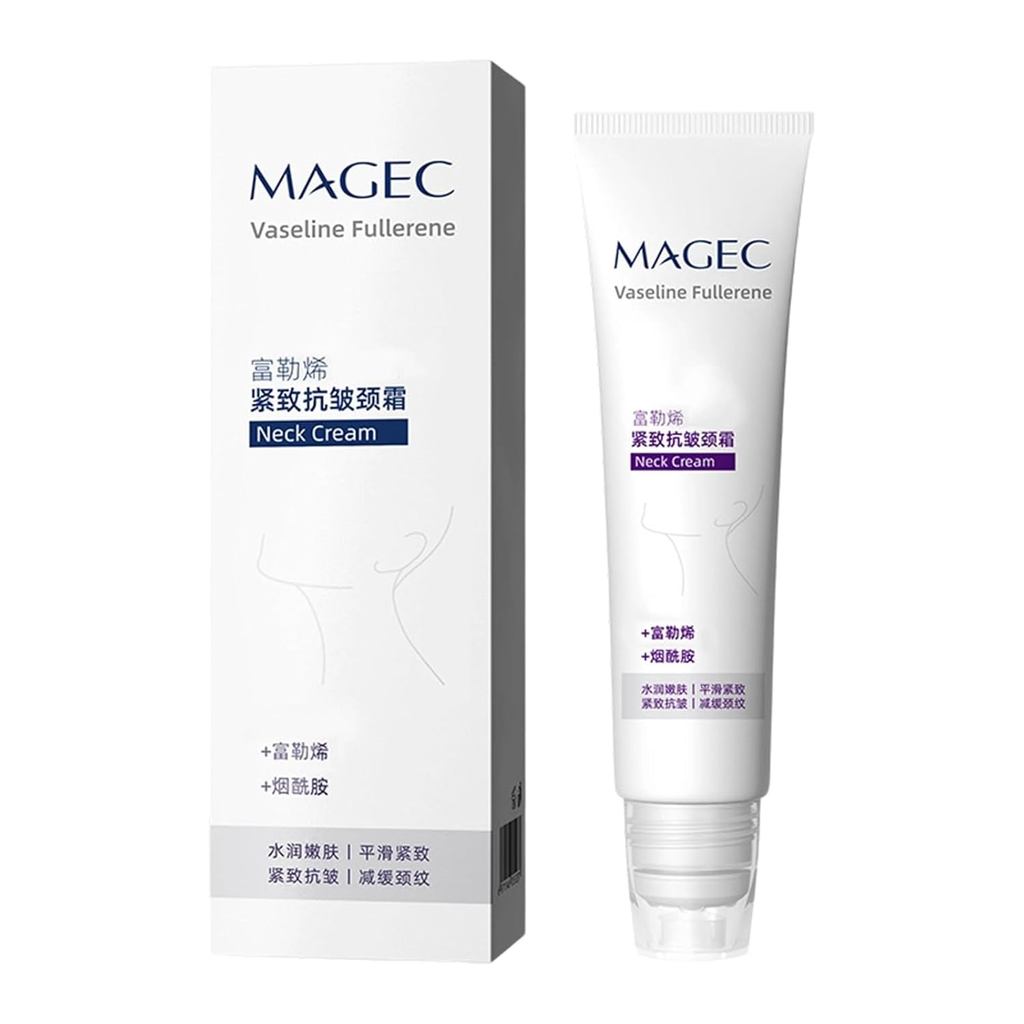 Magec Cream, Magic Collagen Fullerene Neck Cream - Neck Skincare with Collagen Peptides, For Neck Firming, ริ้วรอยและกระชับ, พร้อมลูกกลิ้ง
