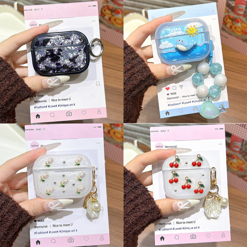 เคสหูฟังบลูทูธ ใส ใช้กับ For Airpods 4 3 2 1 Pro 2 เคสใสลายการ์ตูน แถมฟรีจี้กันหาย เคสป้องกันแบบนิ่ม กันกระแทก Airpods4
