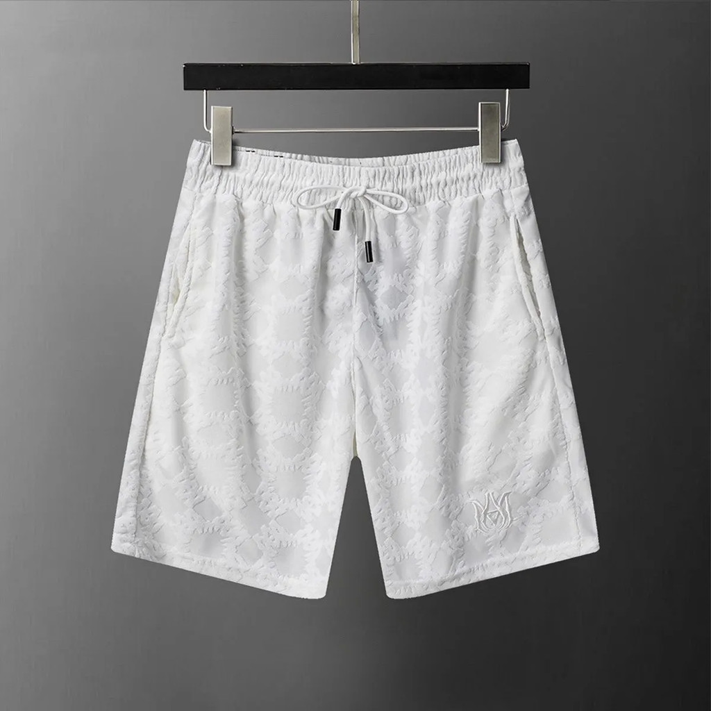 AMIRI7022 กางเกงขาสั้นลําลองผู้ชายสไตล์ใหม่ Jacquard Loose Quick-Drying