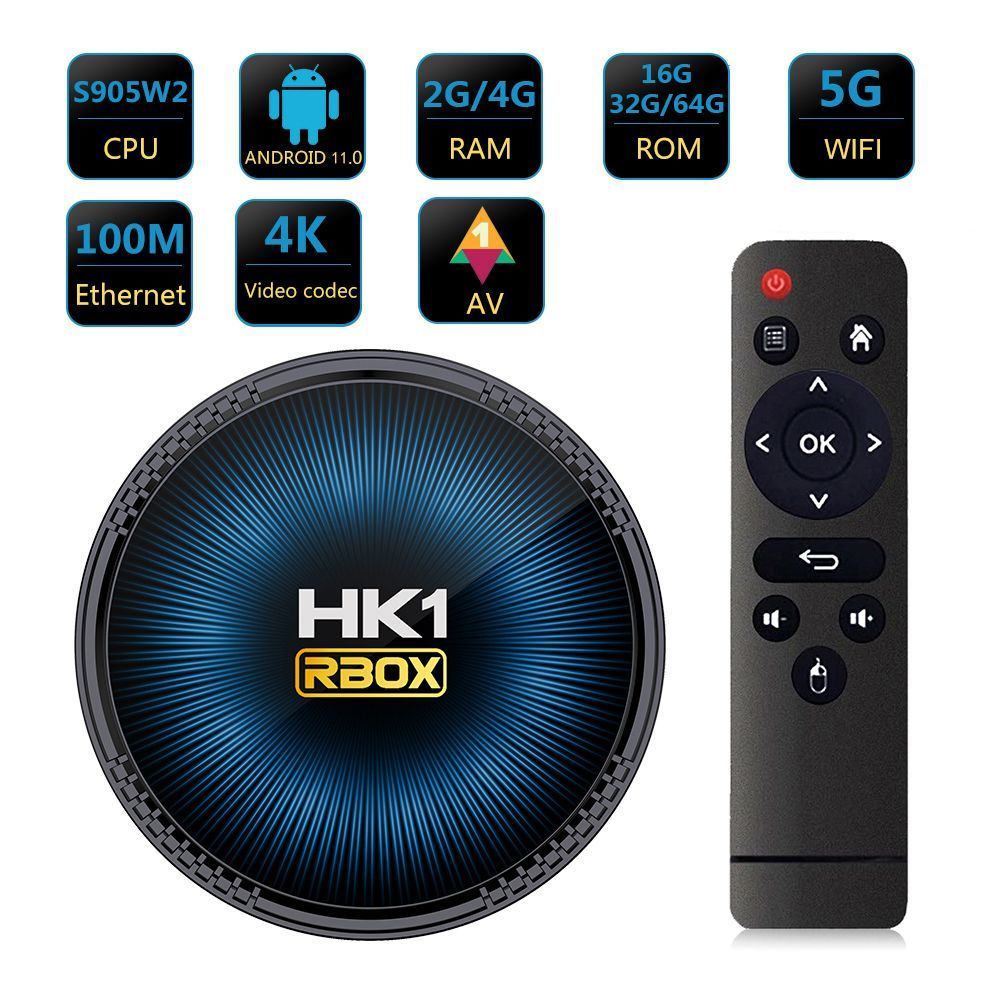 HK1RBOX W2 ชุดเครือข่ายกล่องด้านบนทีวีกล่องเครื่องเล่นวิดีโอ S905W2 Dual Band WIFI + บลูทูธ