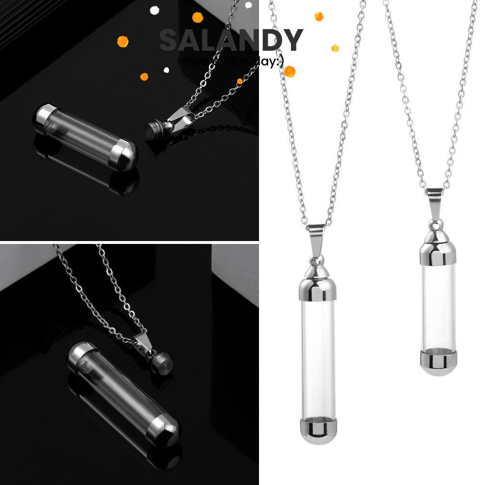SALANDY Glass Vial สร้อยคอนำมาซึ่ง พร้อมฝาเปิดได้และโซ่เหล็ก