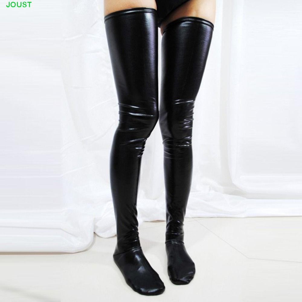 JOUST ผู้หญิงถุงน่องไนท์คลับสาวของขวัญ PU หนังสีทึบ Punk สไตล์ถุงเท้าหลอดสูง Overknee ถุงเท้า