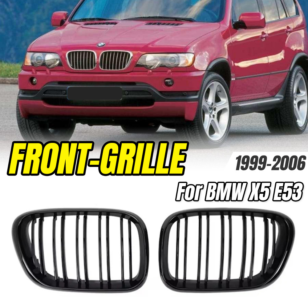 สําหรับ BMW X5 E53 1999-2006 สีดําเงาสายคู่ด้านหน้ากระจังหน้าไตรถจัดแต่งทรงผมอะไหล่อัพเกรดและอุปกรณ์