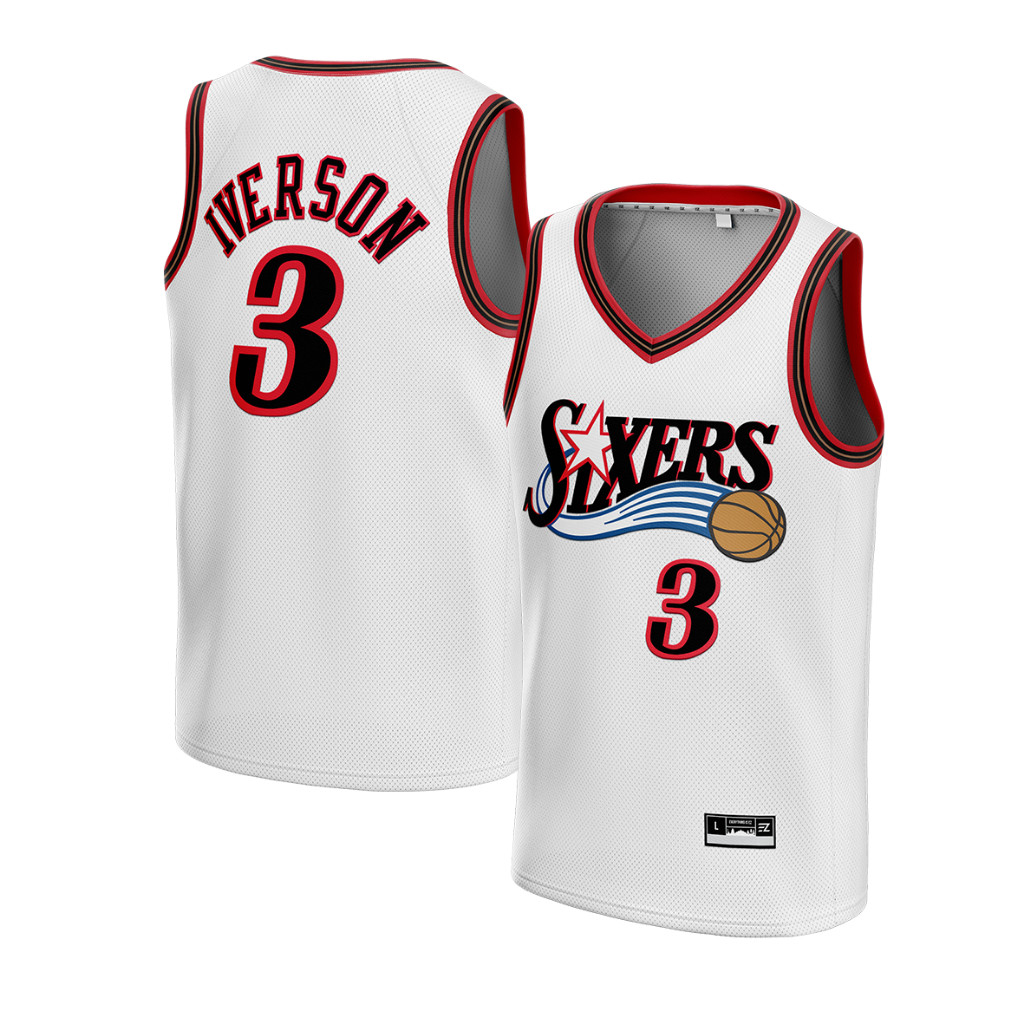 เสื้อทีมบาสเก็ตบอล Allen Iverson Philadelphia 76ers #3 สีขาว แบบ Swingman