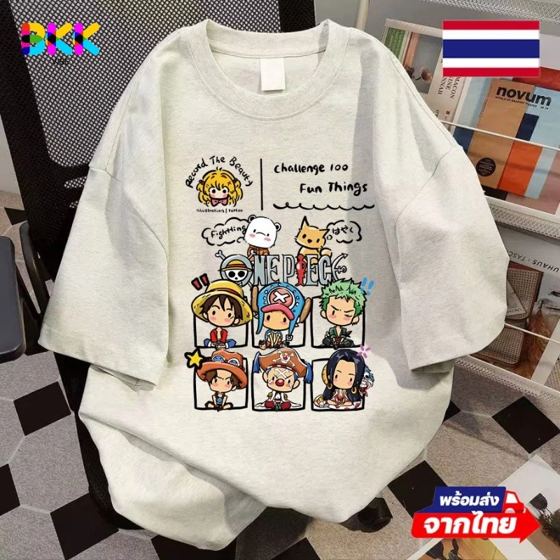 BKK Vibe💥ญี่ปุ่น One Piece Nika Monkey D Luffy การ์ตูน ชายร่างสั้น ฤดูร้อน ชุดคู่ รอบคอ t -shirt  เสื้อผ้าสไตล์ญี่ปุ่น