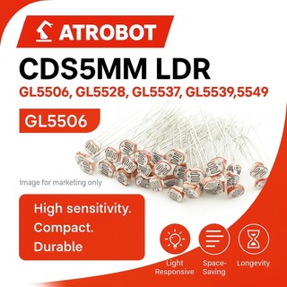 LDR Photoresistor CDS5MM 5มม 540-560nm -30ถึง+70°C GL5506/16/28/37/39/49