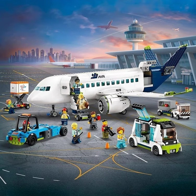 ใช้งานร่วมกับ Lego 60367 City Series ผู้โดยสารขนส่งเครื่องบิน Airliner Airliner ประกอบอาคารบล็อกของเ