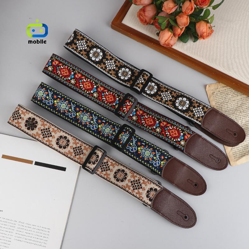 [อาจดี] สายกีตาร์เบสผ้าฝ้ายหนังเย็บปักถักร้อยสายรัดปรับ มันคือ สายรัดกีตาร์ไฟฟ้าอะคูสติกเบสอุปกรณ์เสริม