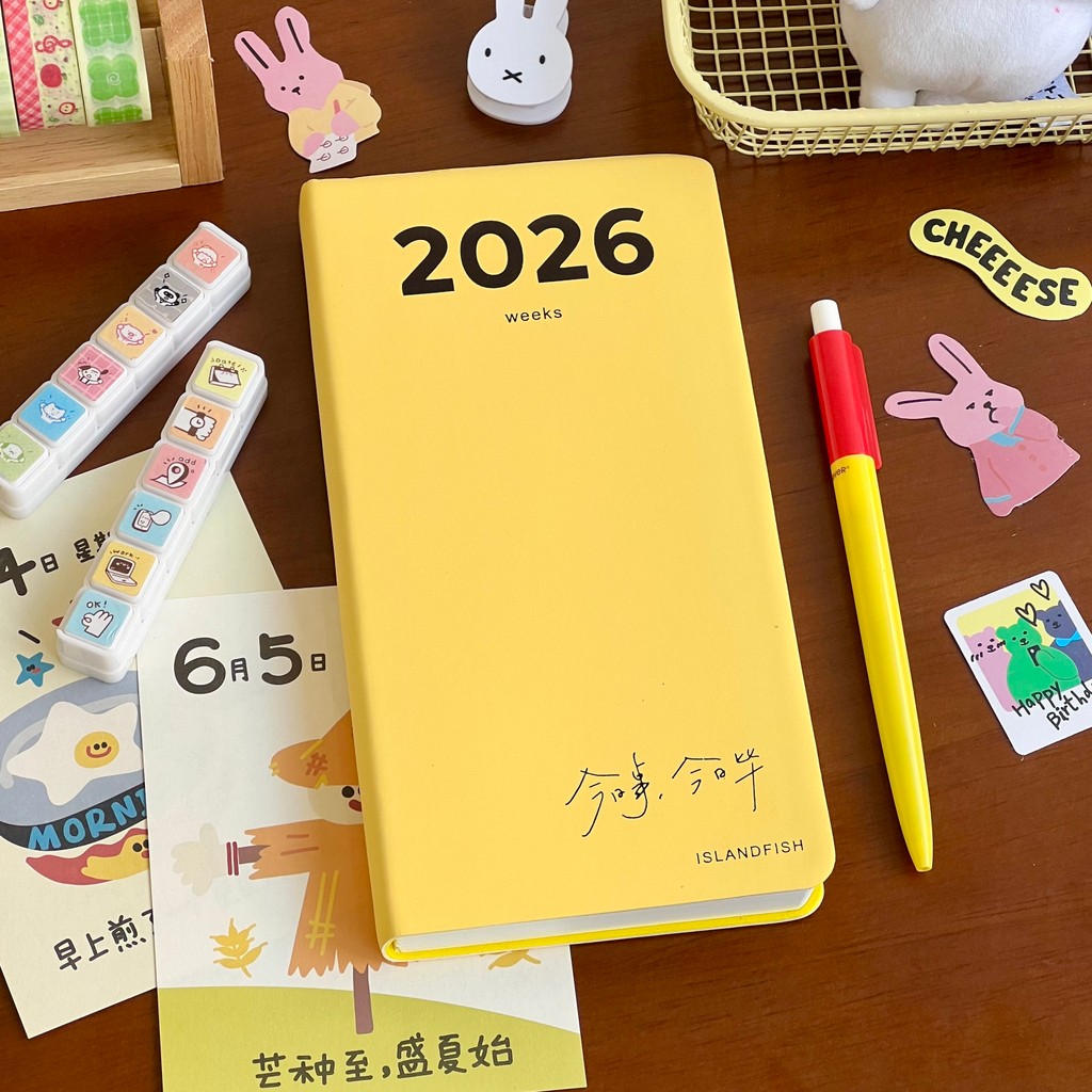 planner แพลนเนอร์ 2026 2026รายสัปดาห์กําหนดเวลาโน้ตบุ๊คครีมสีเหลืองเติมตัวเองสองวันหนึ่งหน้าวางแผนปร